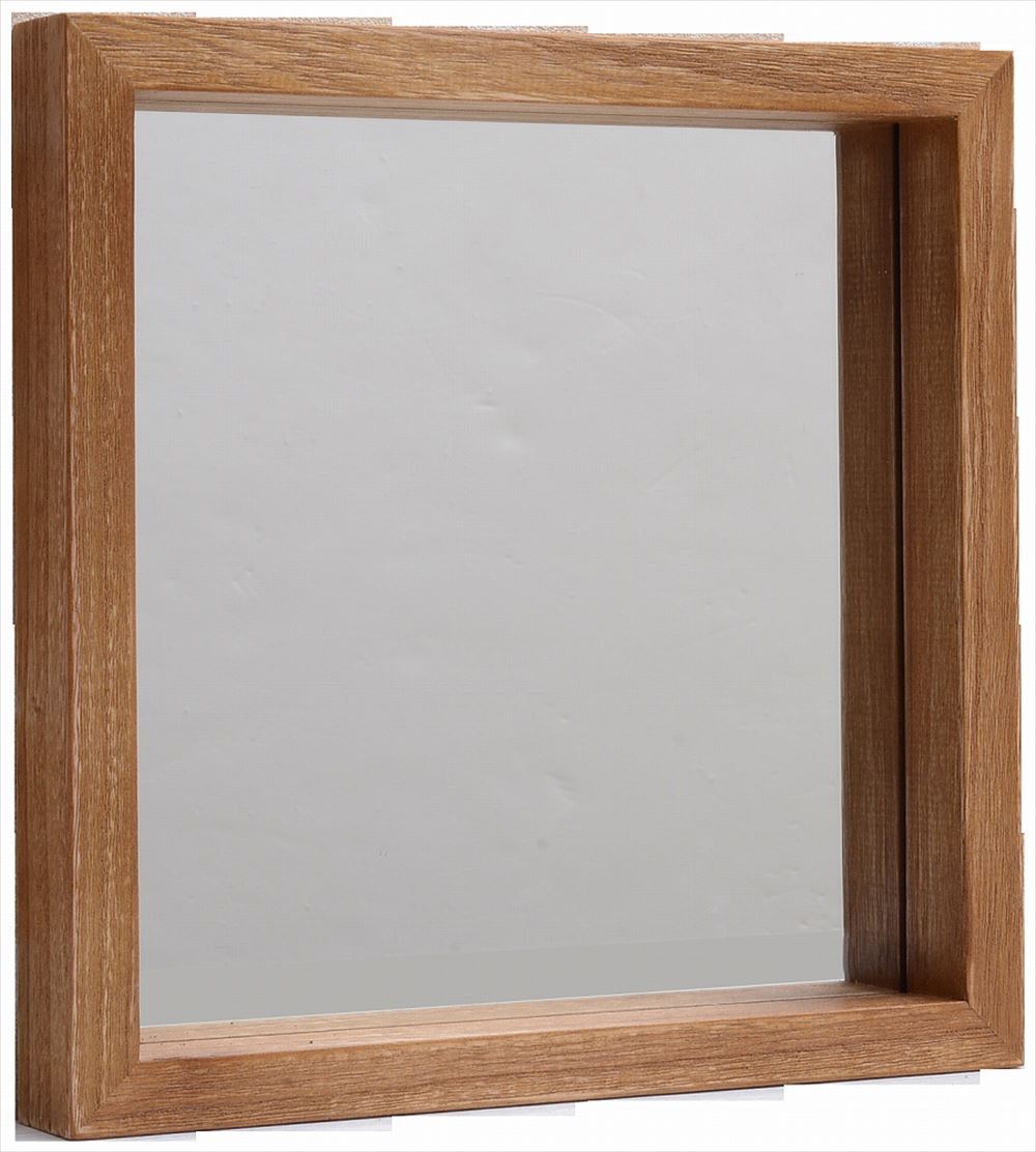 ウォールミラー 鏡 ボックス ミラー 正方形 幅30cm 木製 天然木 壁掛け