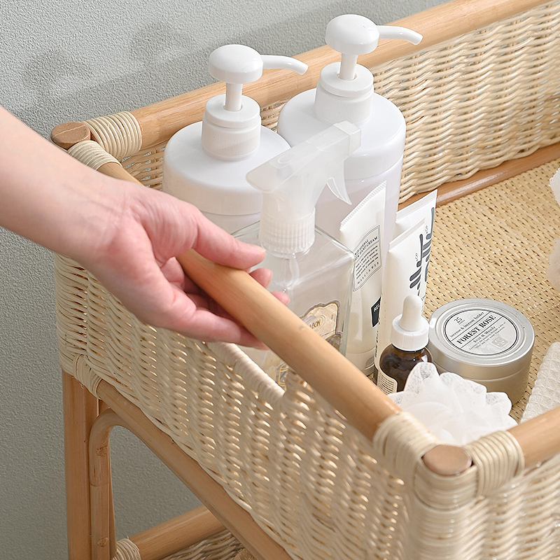 ラタン ランドリー 2段 バスケット 脱衣所 洗濯カゴ 籐 おしゃれ