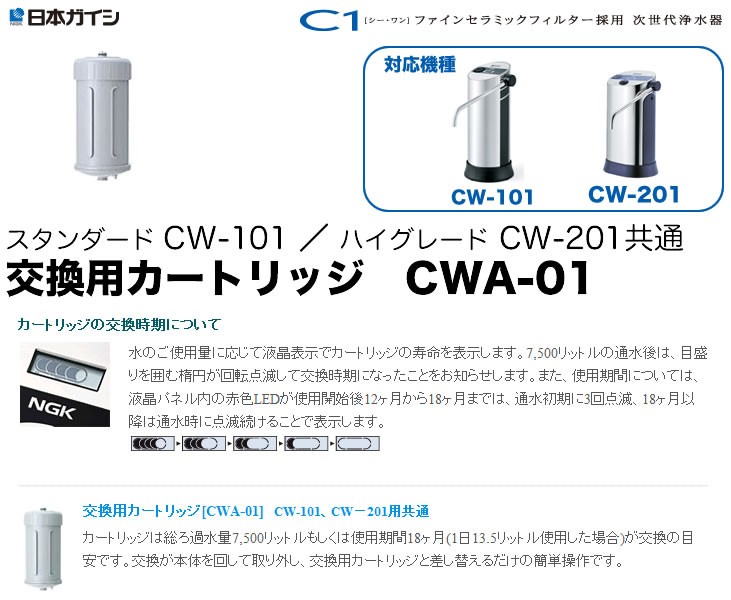 日本ガイシ CWA-01 NGK 浄水器交換用カートリッジ C1 シーワン CW-101