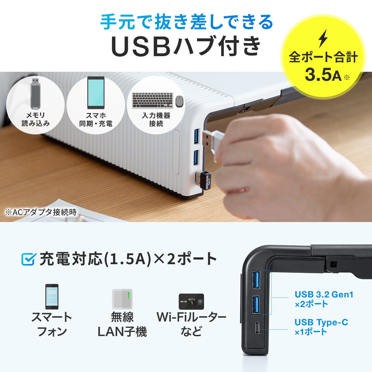 SANWA SUPPLY（サンワサプライ） モニター台 卓上 USB Type-C