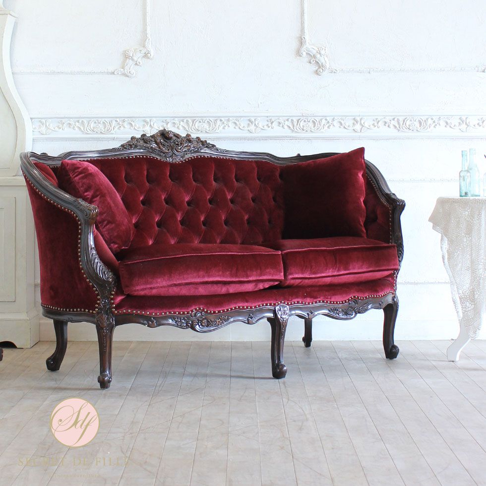 イタリアン ソファ 2人掛け アンティーク ロココ 姫系 猫脚 PUレザー