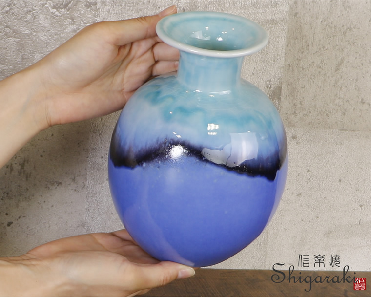 信楽焼 選べる3色 丸型花瓶 おしゃれ 陶器 一輪挿し 花器 花入れ