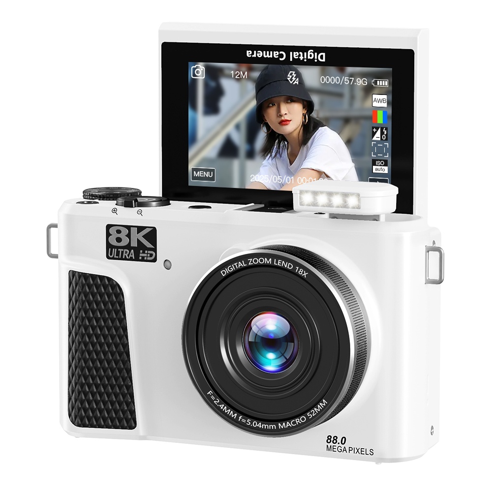 デジカメ WIFI対応 8K 8800万画素 高画質 180度回転 64GBSDカード付き