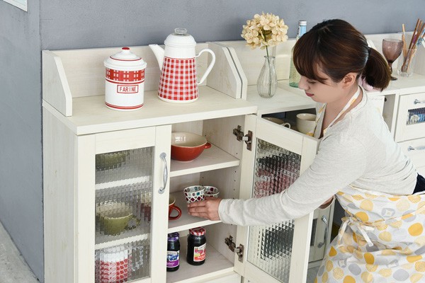 カウンター下収納 ガラス扉 キャビネット 食器棚 薄型 幅60 高さ80