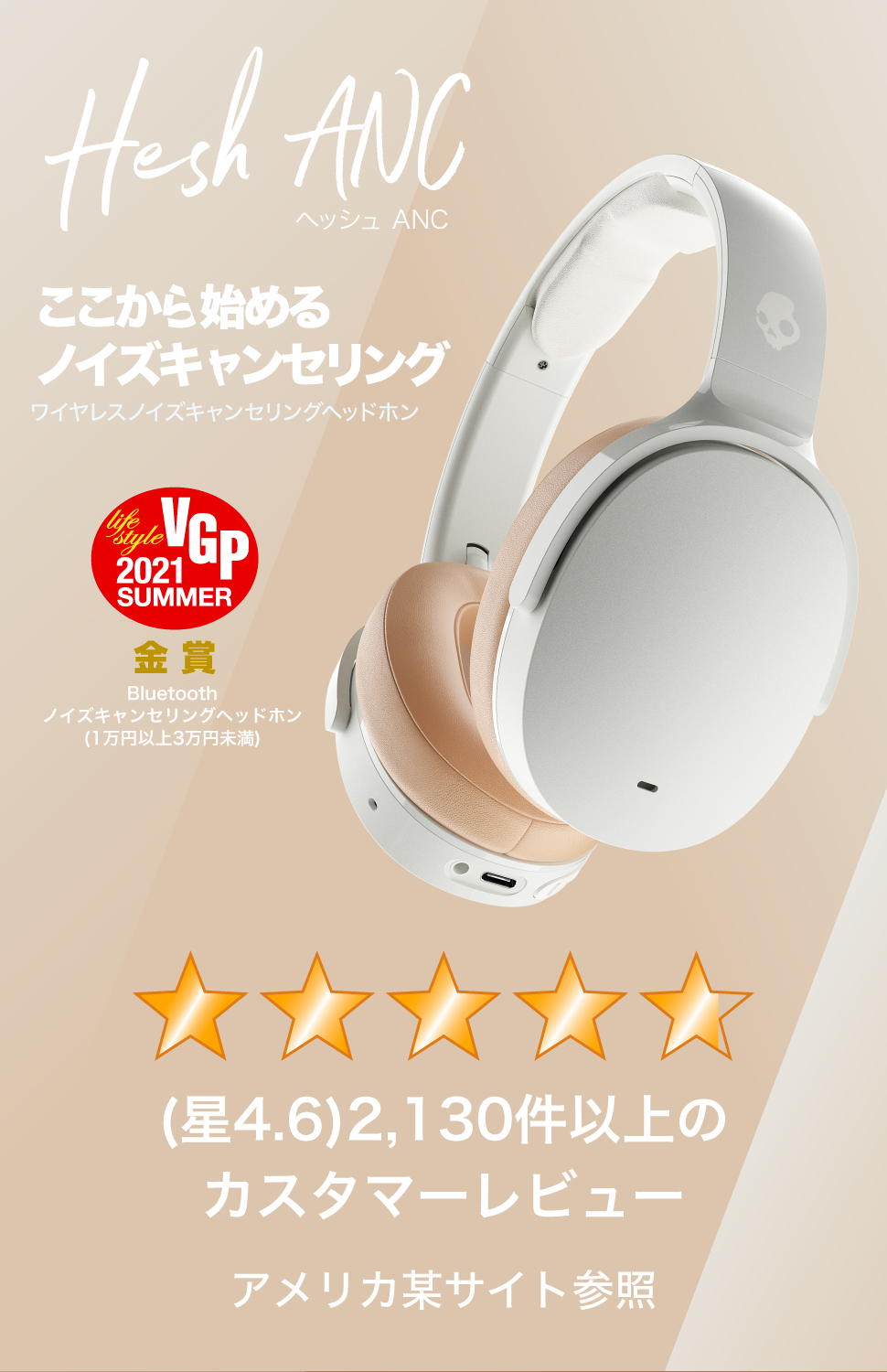 Skullcandy（スカルキャンディー） 公式 Hesh ANC Mod White ノイズ
