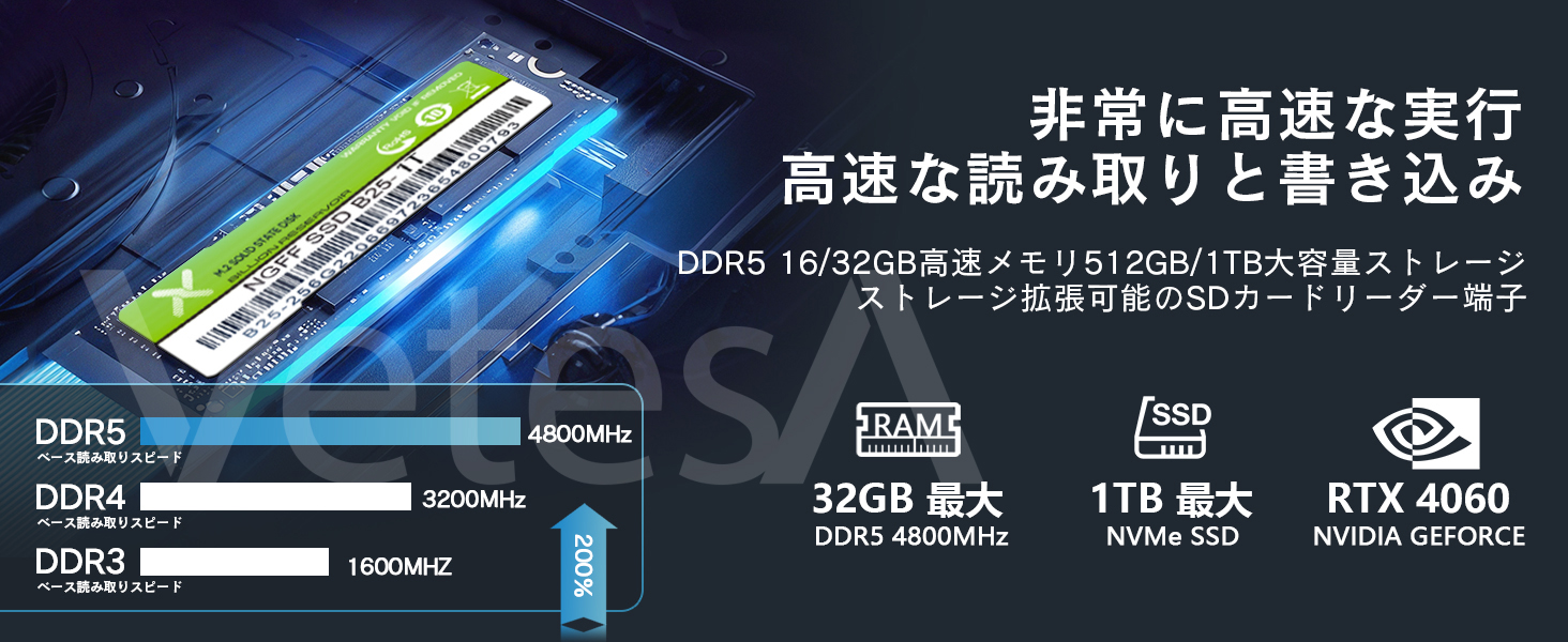 VETESA 新品ノートパソコン ゲーミング Office Windows11搭載 メモリ