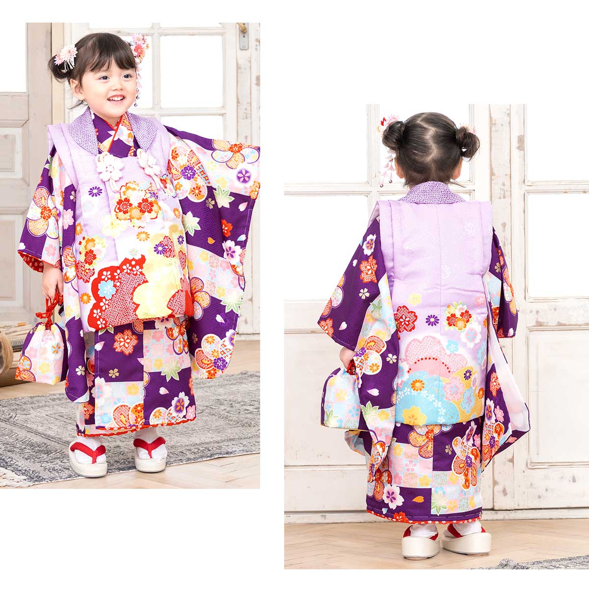 SOUBIEN（創美苑） レンタル 七五三 女の子 3歳 着物 被布 フルセット