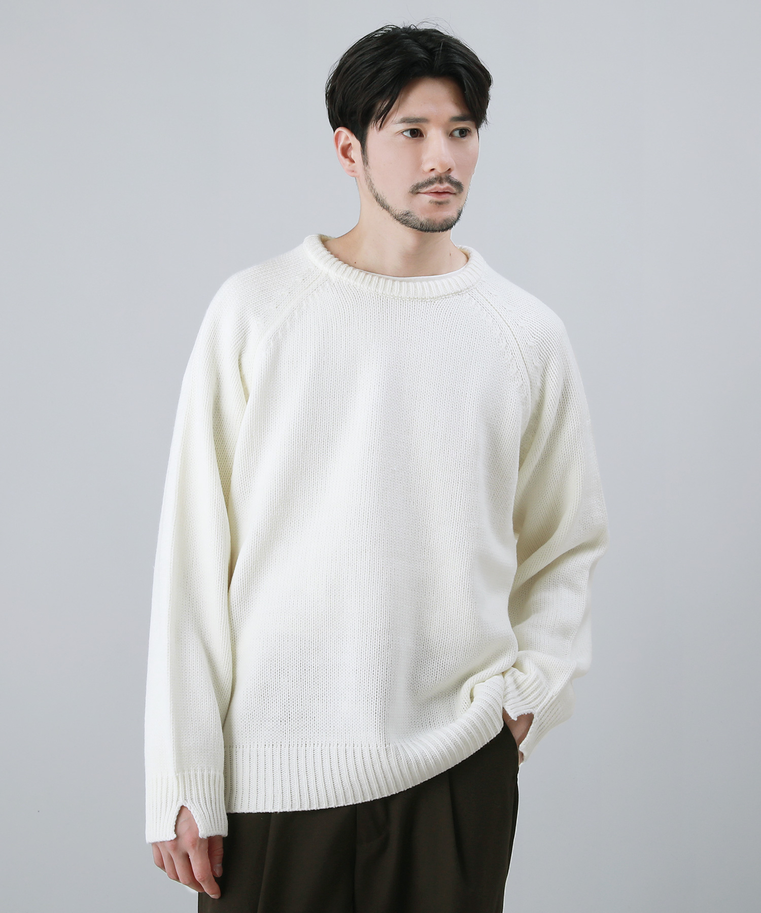 ニット セーター メンズ クルーネック 長袖 ケーブル編み ケーブル