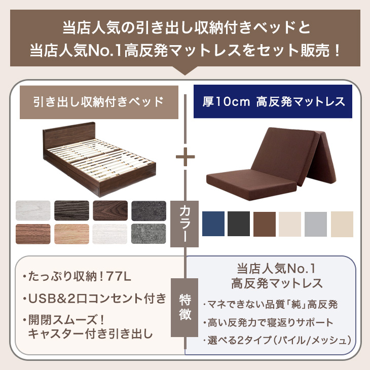 タンスのゲン ベッド マットレス付き 厚10cm 高反発マットレス