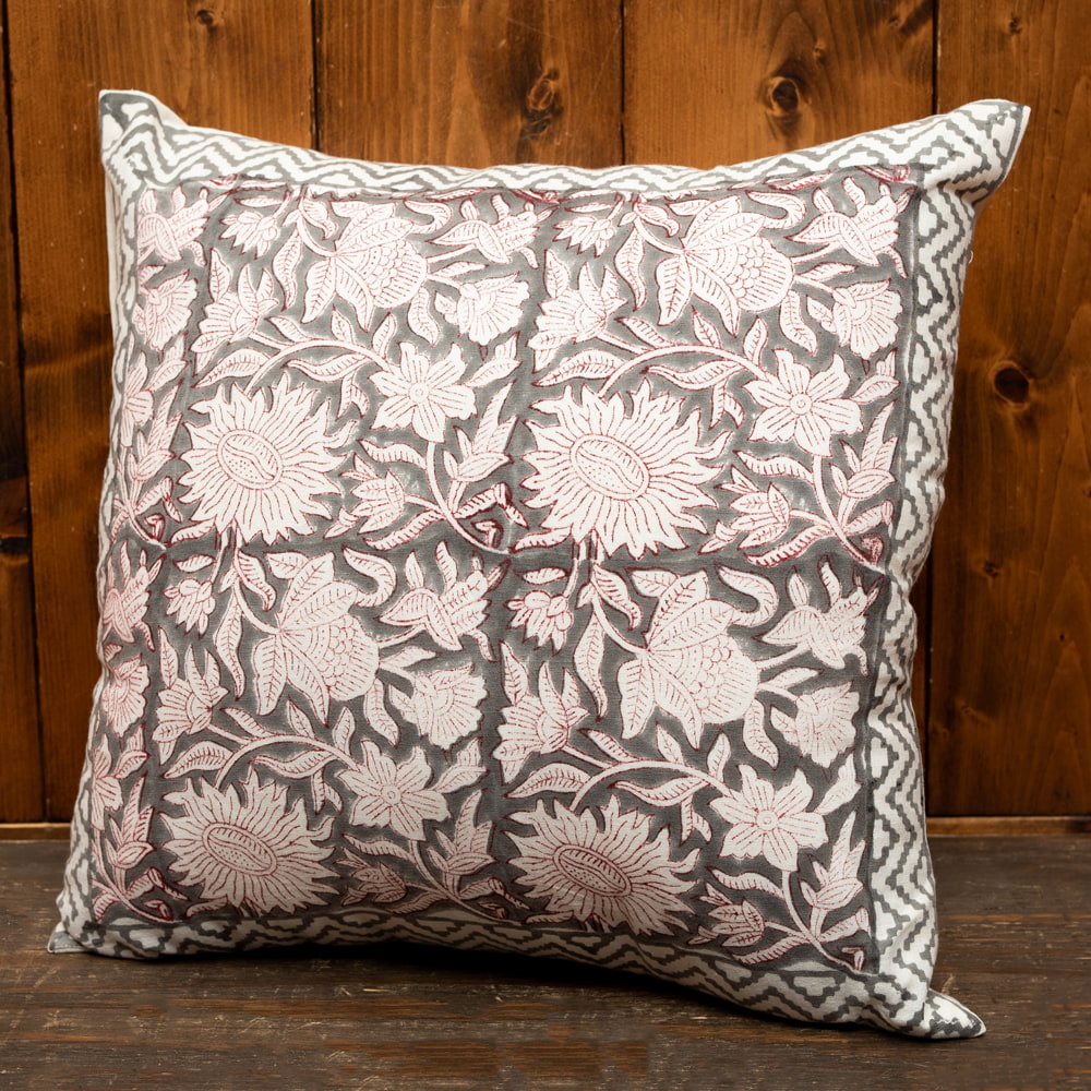 クッションカバー コットン ウッドブロック ナチュラル ウッドブロック