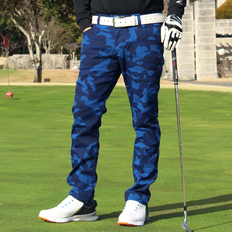 良好 フラットゴルフ 中綿ストレートパンツ 黒迷彩 防寒限定ゴルフ用