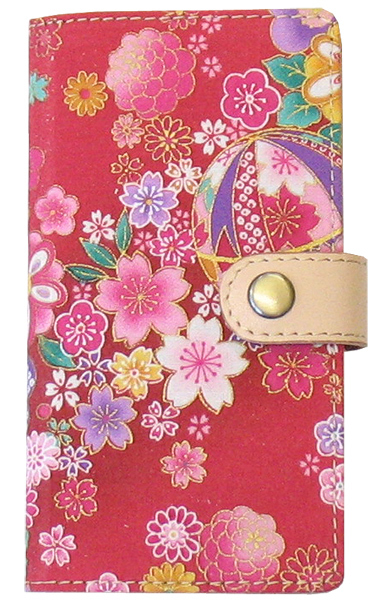 iPhone スマホケース 手作り 和柄 梅桜文様 手帳型 布生地 ストラップ