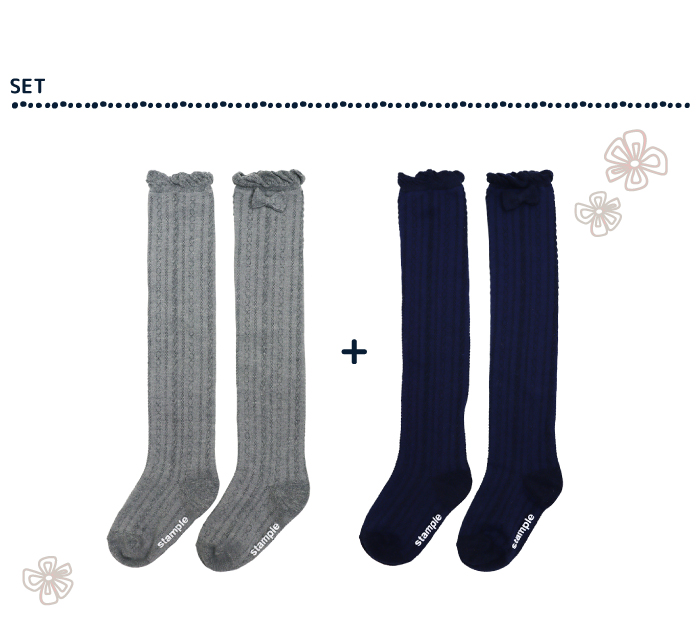 stample（スタンプル） リボンタック編み ニーハイソックス 2足組