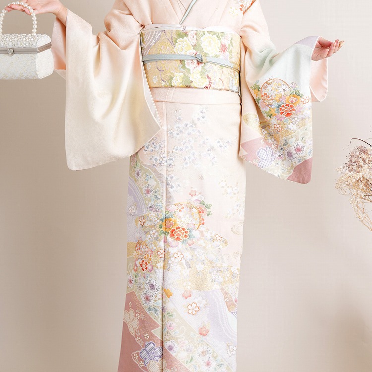 訪問着 レンタル おしゃれ 20点 フルセット 正絹 着物 花柄 オレンジ系