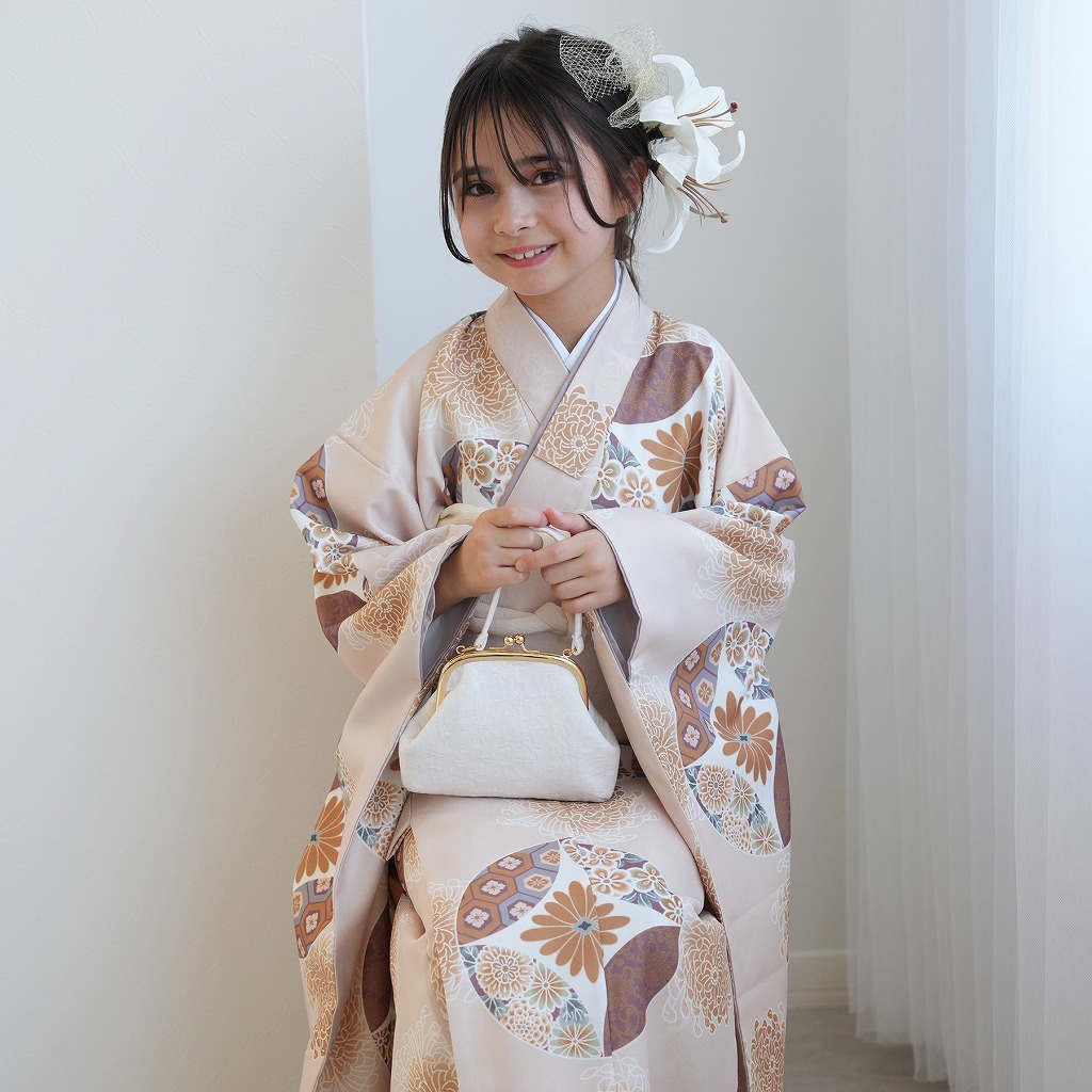 レンタル 10歳 振袖セット 女の子 ひよこ商店 エクリュ七宝 ハーフ成人