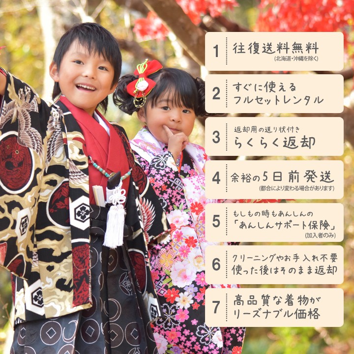 レンタル753着物 送料無料 フルセットレンタル 七五三 羽織 袴