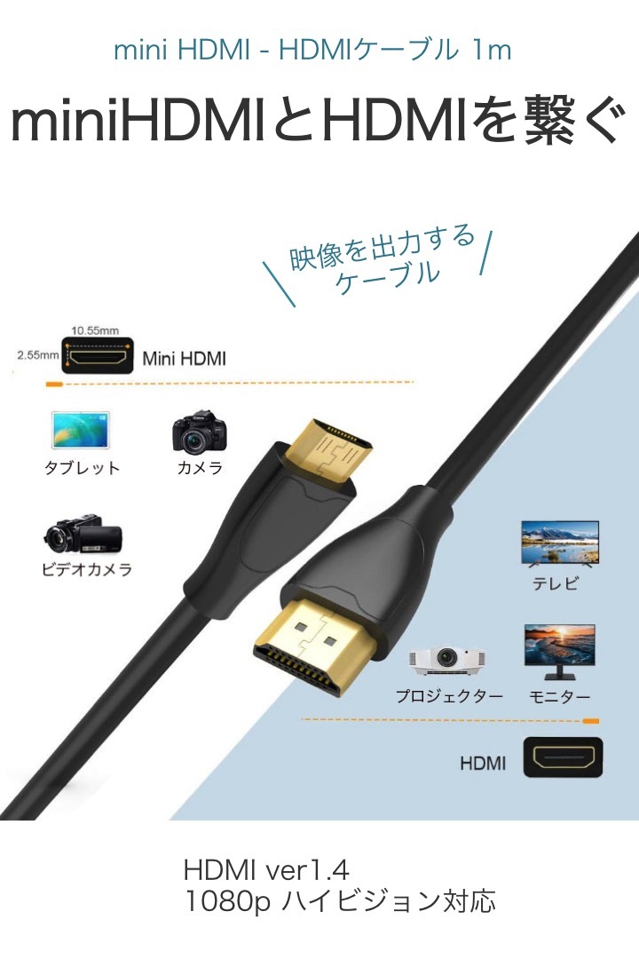 mini HDMI - HDMIケーブル 1m HDMIオス miniHDMIオス ケーブル