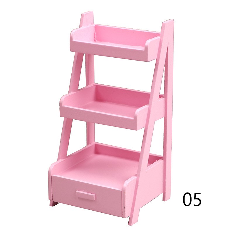 1点販売】【5色選べる】ミニチュア木製3段シェルフ 引き出し付き