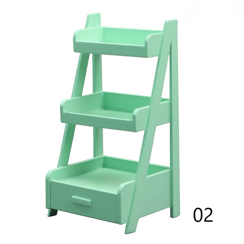 1点販売】【5色選べる】ミニチュア木製3段シェルフ 引き出し付き