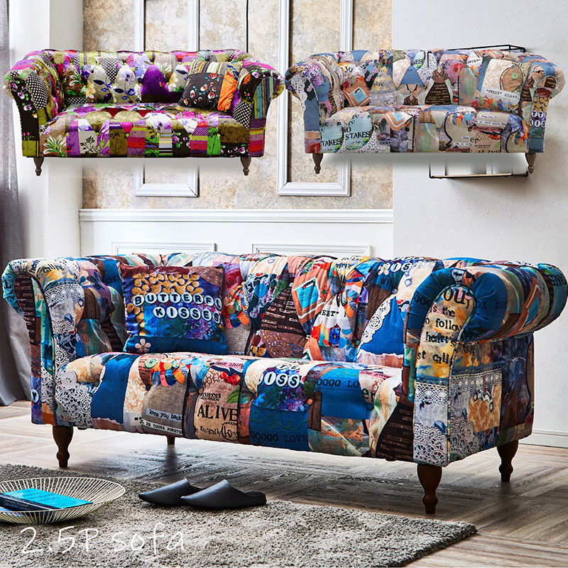 日曜日P15％ カラフルソファ 2人掛け ソファー おしゃれ パッチワーク