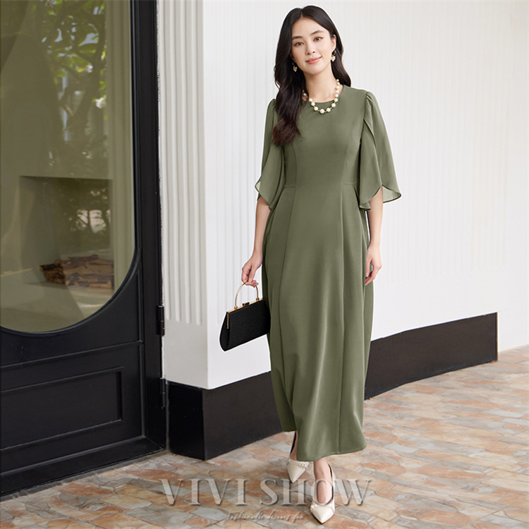 5分袖ワンピースロングドレス レディース 大人 エレガント 結婚式