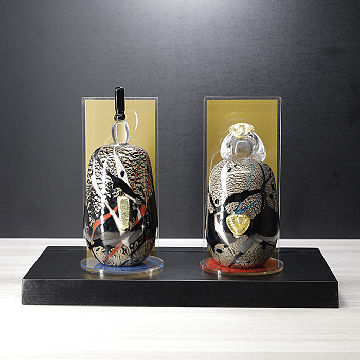 雛人形 おしゃれ コンパクト 平飾り 置物 ガラス製 手作り 吹きガラス