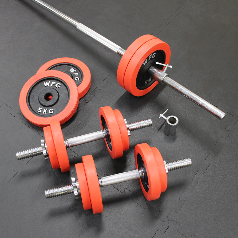 WILD FIT（ワイルドフィット） バーベルダンベルセット 50kg 赤ラバー