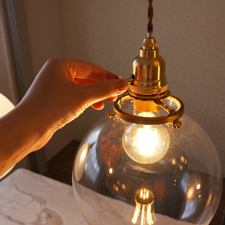 ペンダントライト スイッチ付き 1灯 E26 ガラスシェード クリア