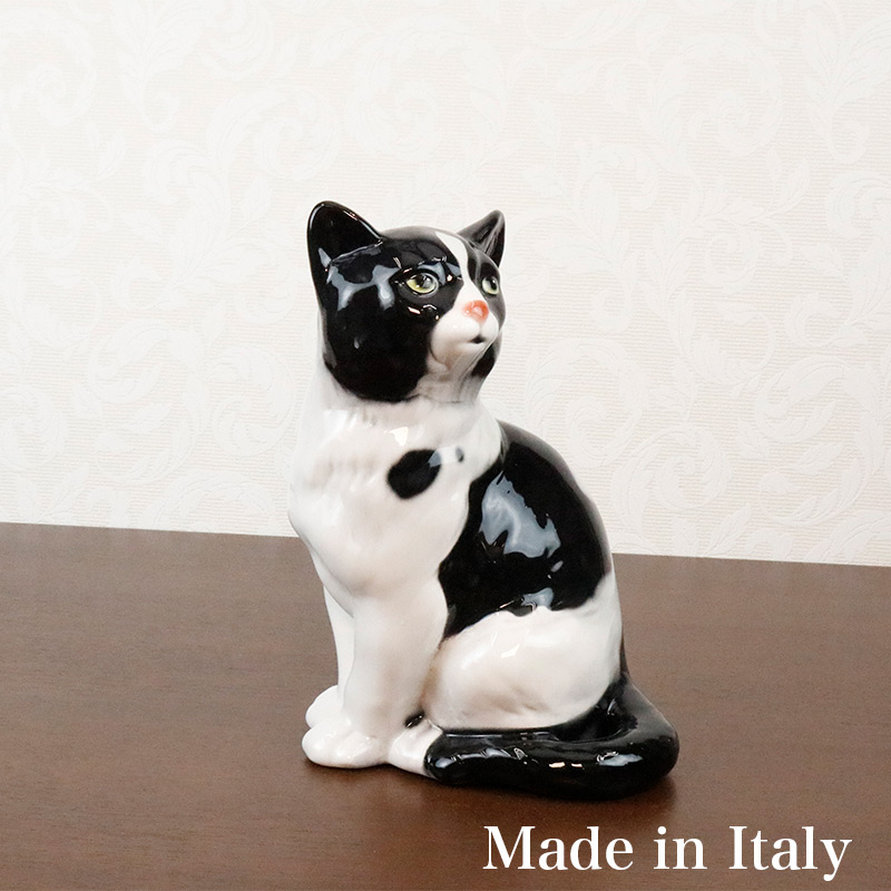 ネコ 置物 動物 オブジェ 猫 ねこ イタリア製 陶磁器 41168 置き物
