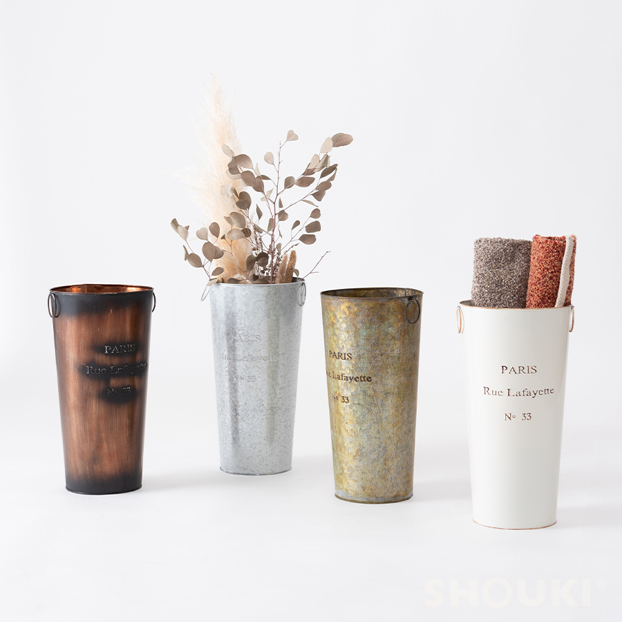 傘立て アンティーク ロングバケツ アイボリー ブロンズ シルバー