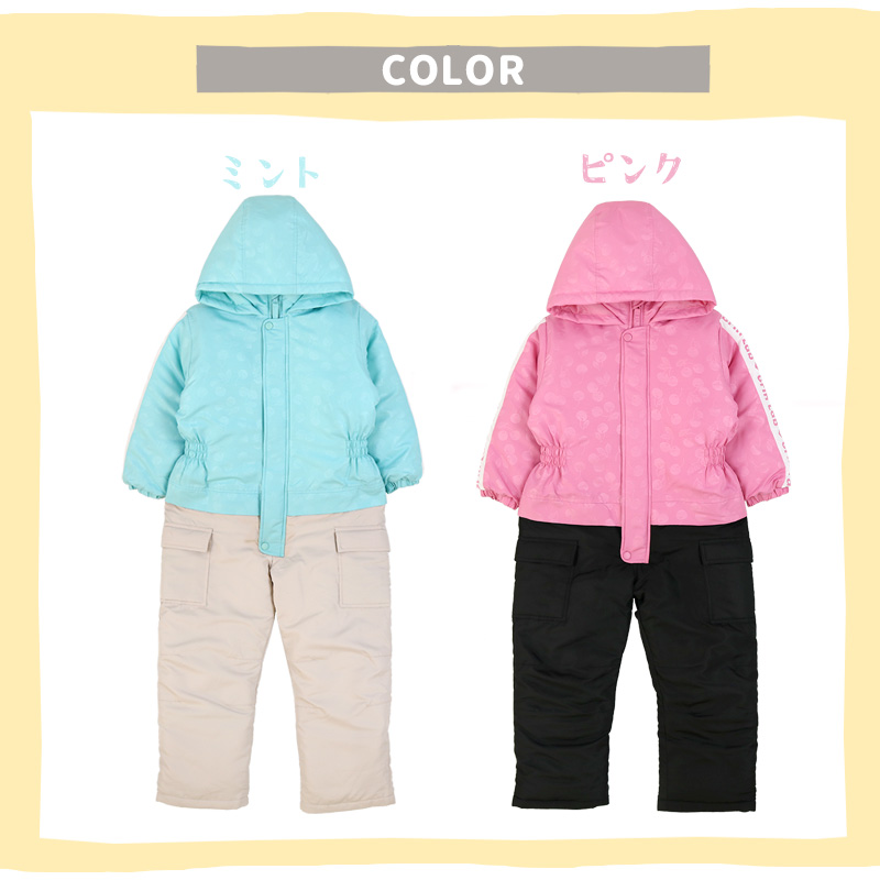 キッズ スノーウェア ジャンプスーツ 中綿 撥水加工 女の子 チェリー