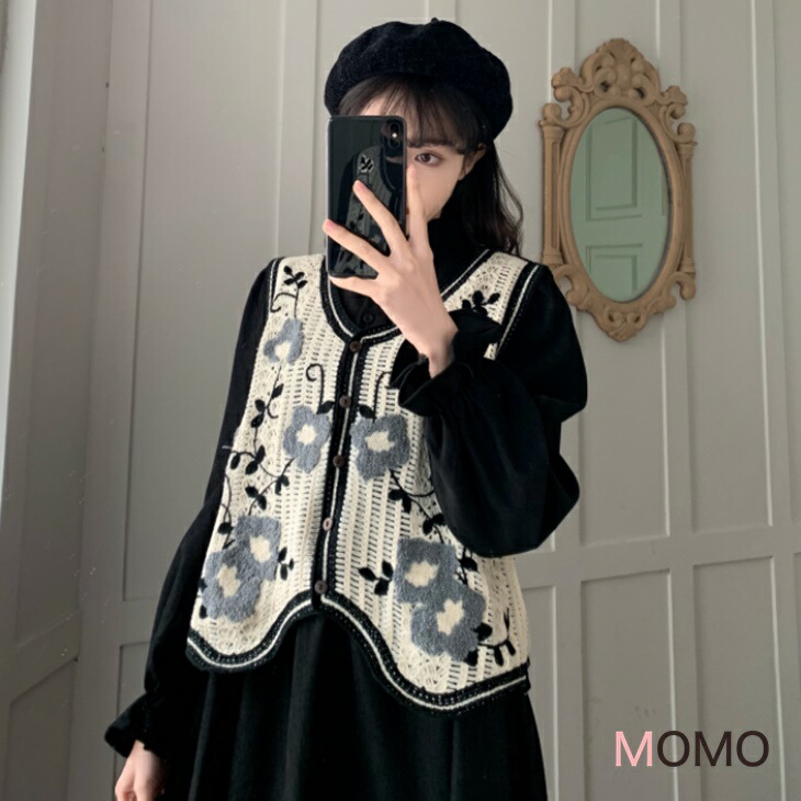 セット販売】鍵編みベスト＋Aラインワンピース ルーズワンピ