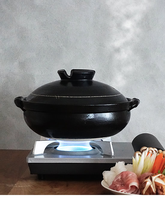 土鍋 萬古焼 9号 純和風 黒釉 mz2520-04 大きい 大人数 鍋 日本製