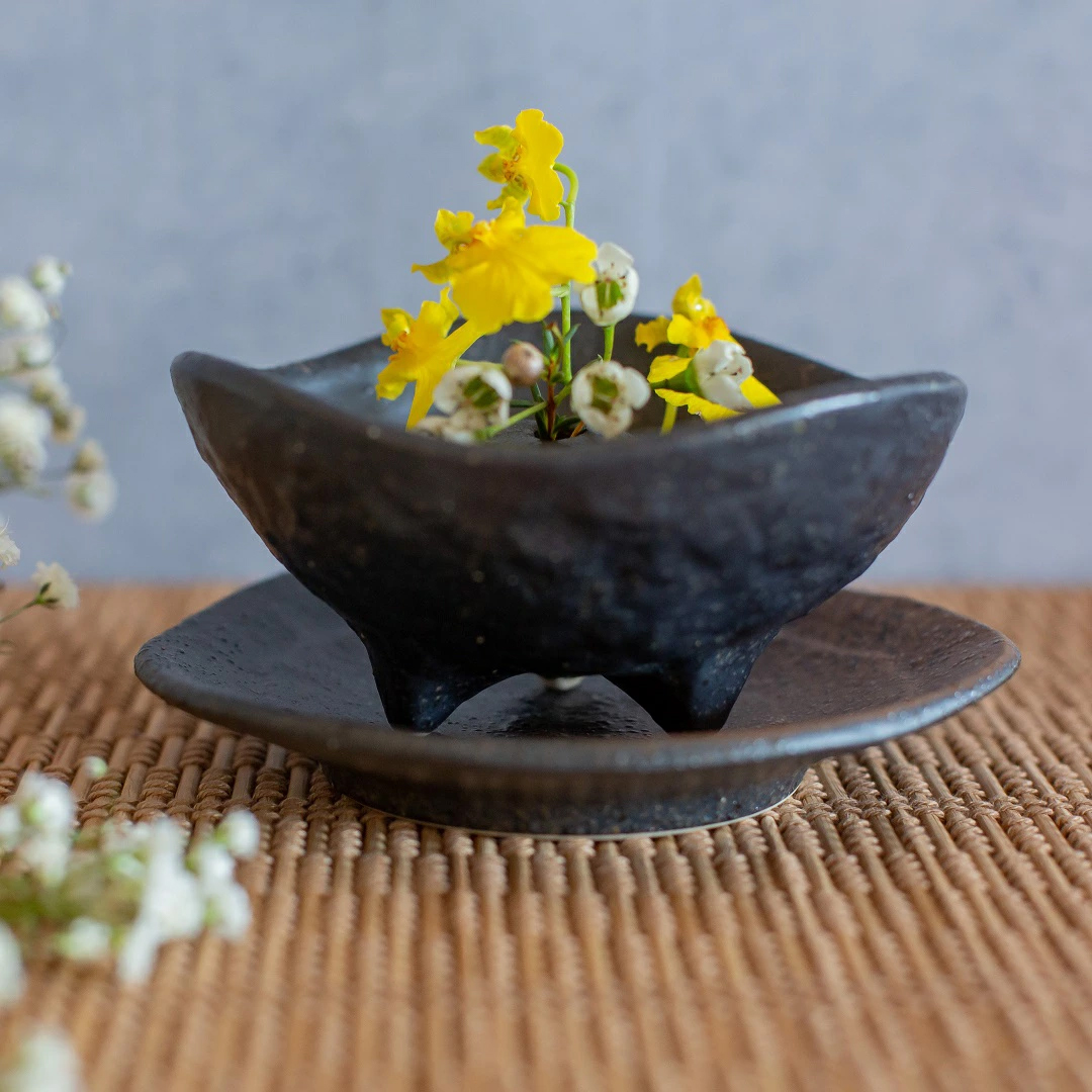 黒備前 花器セット 小サイズ 備前焼 黒 陶器 花器 花いけ 花生け 花瓶