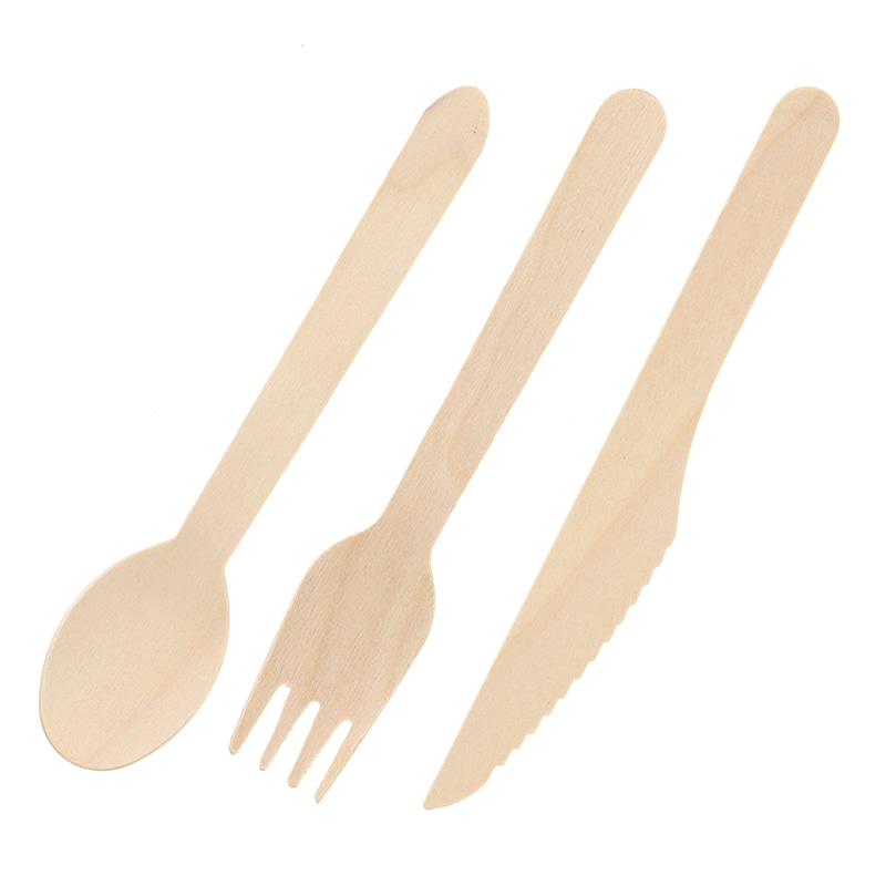 アサヒグリーン 木製160mm 3点 スプーン・フォーク・ナイフセット 未晒