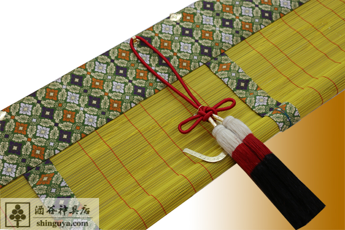御簾 交織倭錦緑 麻房 229×52㎝ | 別注品 | 神具・祭具専門店 酒谷神具店