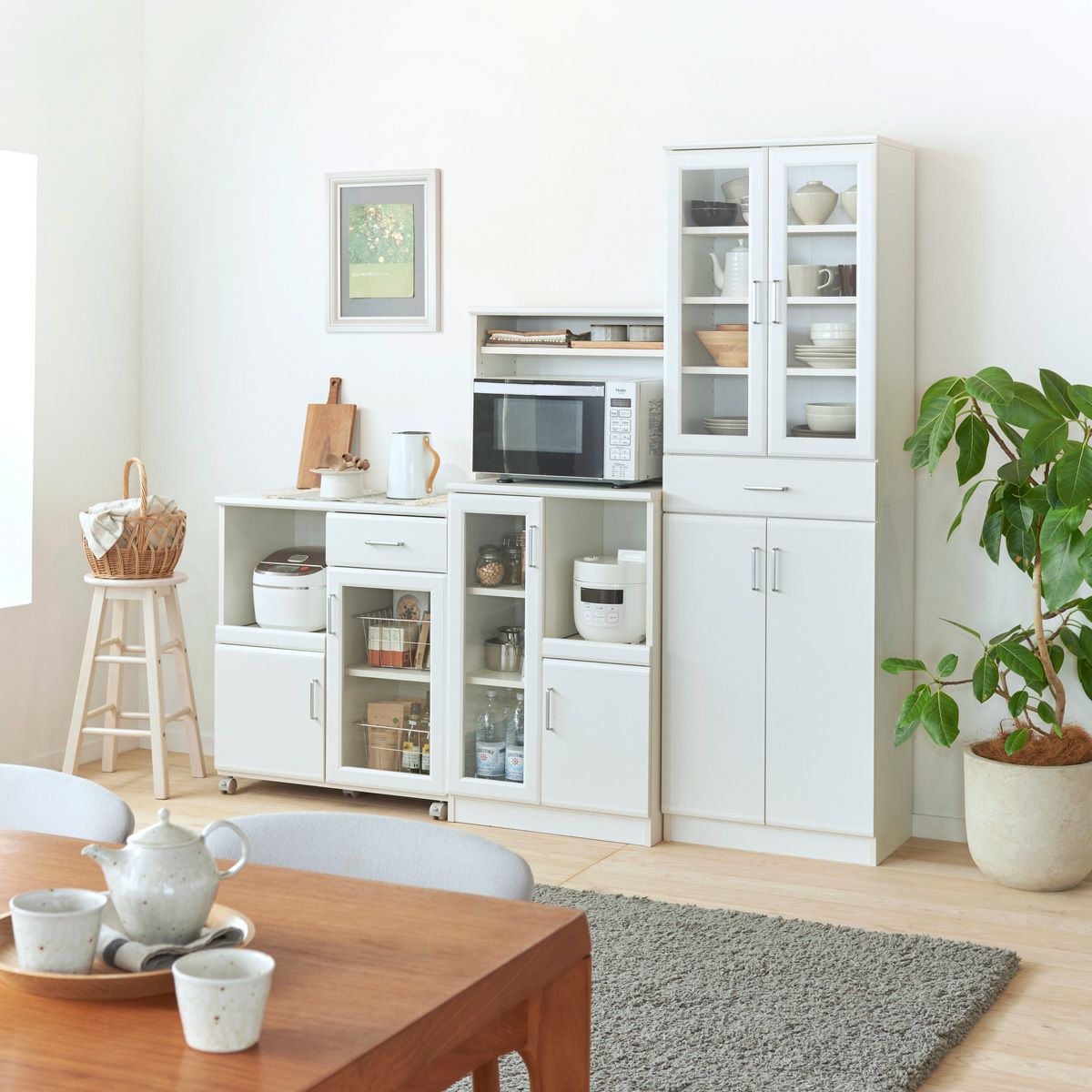 食器棚 幅57cm 高さ181cm ホワイト 白 キッチン収納 シンプル ベアルモ