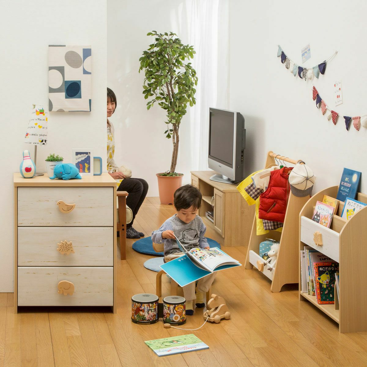 チェスト タンス キッズ 幅57cm 高さ75cm ナチュラルブラウン ホワイト