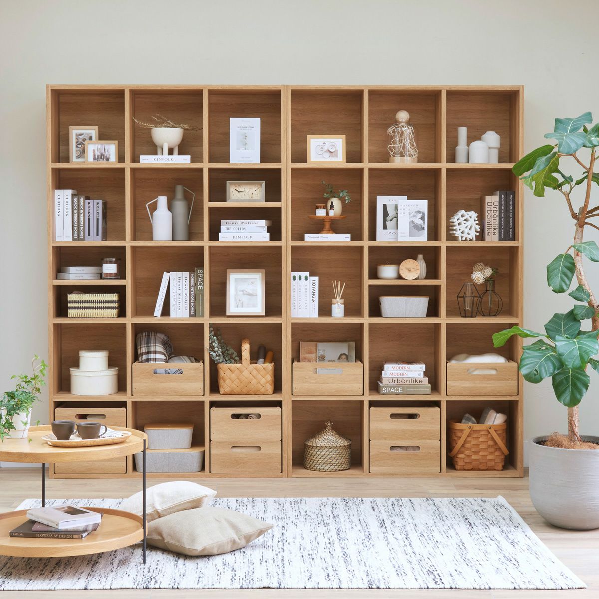 フリーラック 幅124cm 高さ165cm ナチュラルブラウン マス目ラック