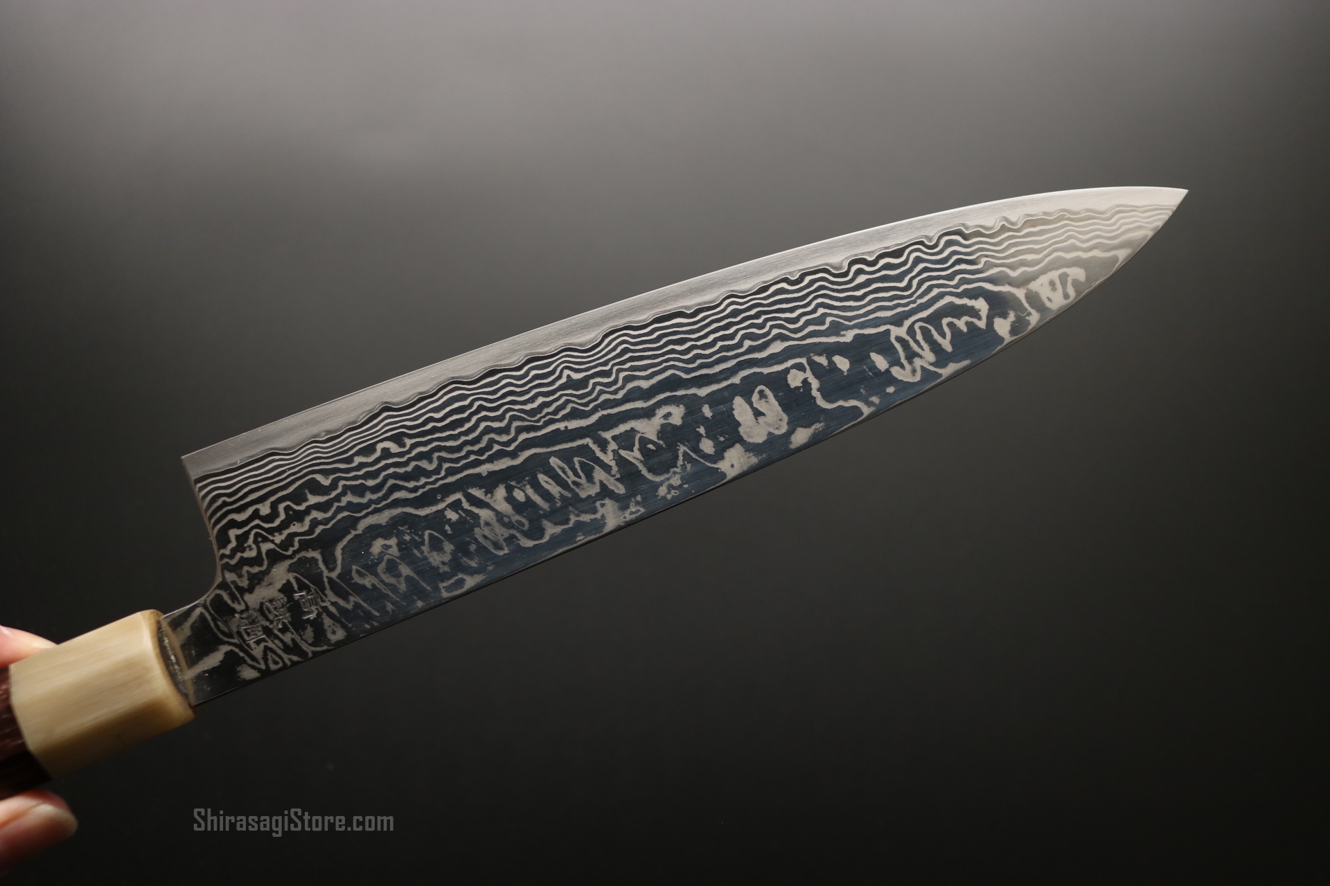 佑成 スケナリ 牛刀 HAP40 ダマスカス鋼 水牛角ﾛｰｽﾞｳｯﾄﾞ八角柄 240mm
