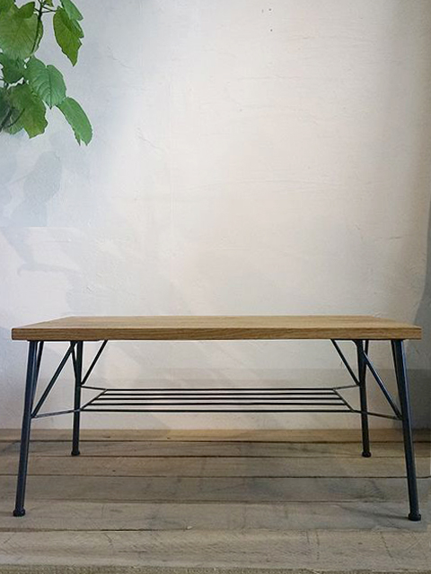 ≪ローテーブル≫【無垢オーク×鉄脚 ラック仕様/ラフ仕上げ/アイアン