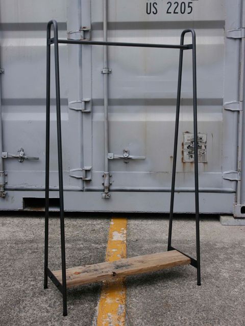 ≪ハンガーラック≫【黒皮仕様 アイアン/USED足場板/2サイズ】 HRA01