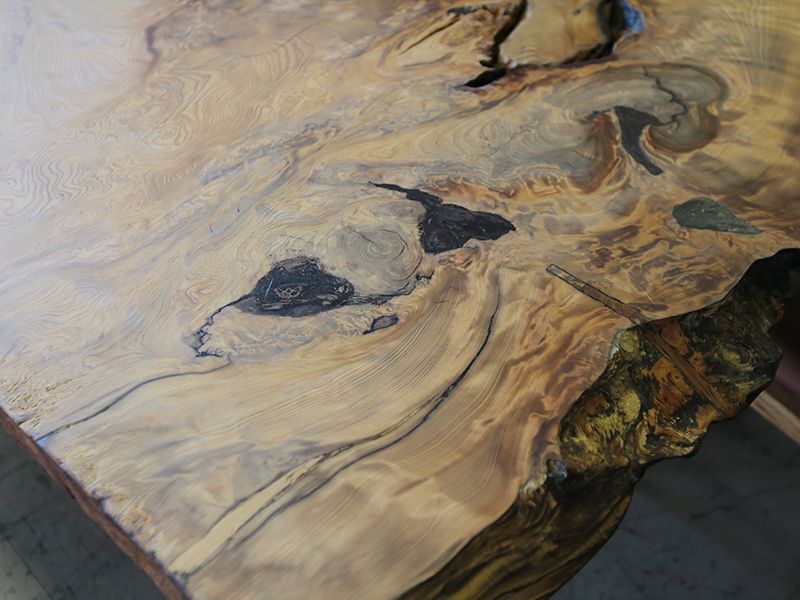 箕面店展示≪完成品≫屋久杉板テーブル 鉄脚セット W2150×D1030-1250