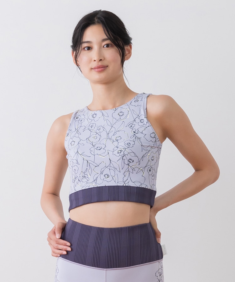 SUKALA】ドローイングフラワーショートタンクトップ(Lサイズ モーヴ