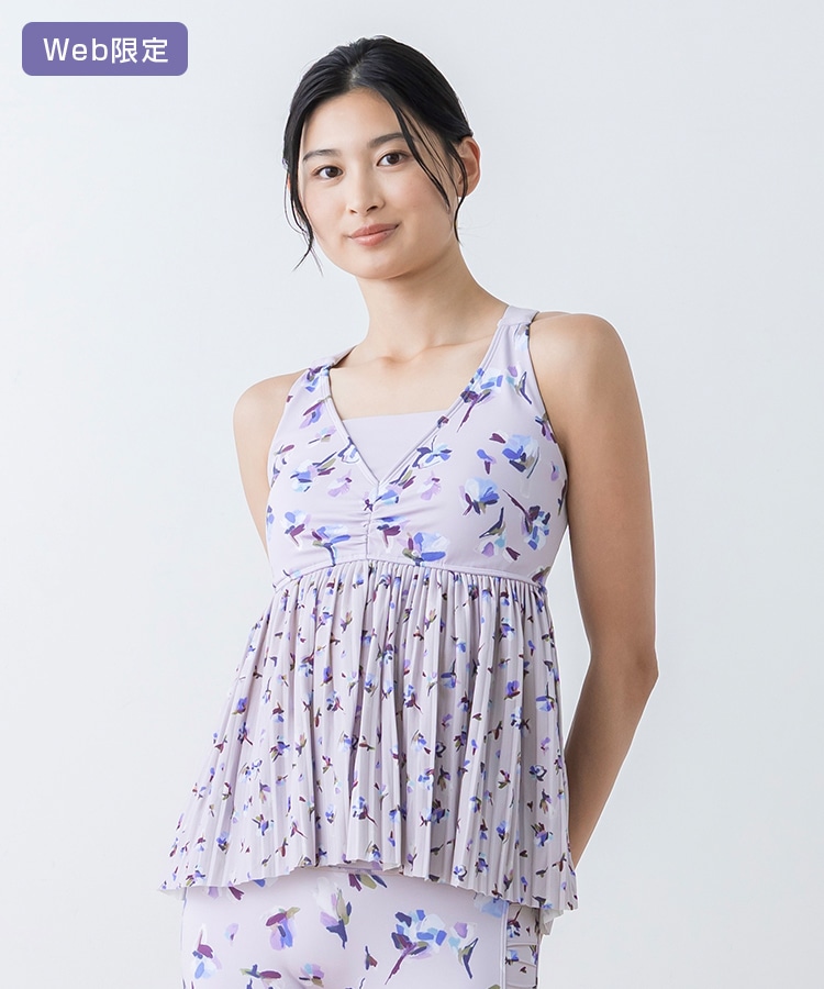 SUKALA】ローズプリントプリーツタンクトップ(XS・S・M・L・LLサイズ