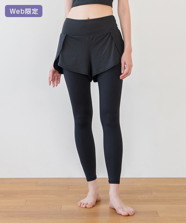SUKALA】ショートパンツ付きレギンス(Sサイズ ブラック): ヨガウェア