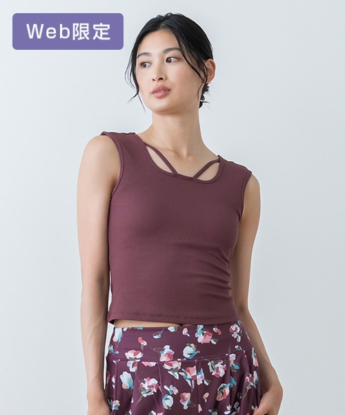 SUKALA】クロスデザインショートタンクトップ(XSサイズ ワイン