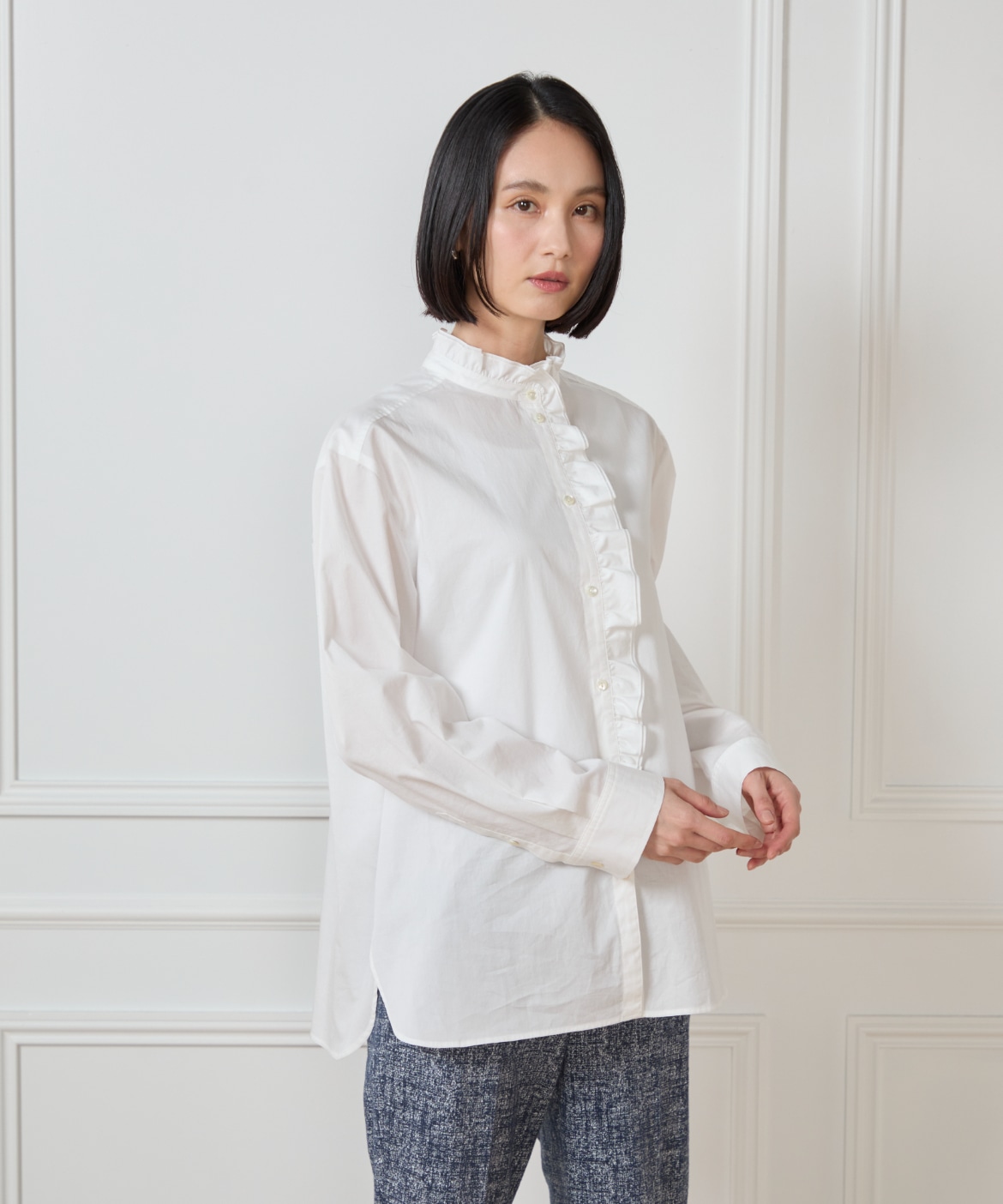 大きいサイズ》フリルシャツ｜7-IDconcept.（セブンアイディコンセプト