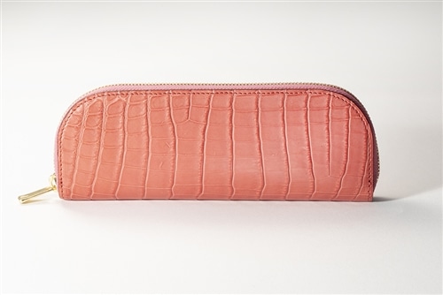 藤本さきこ クロコダイルペンケース【オールドピンク×アイボリー