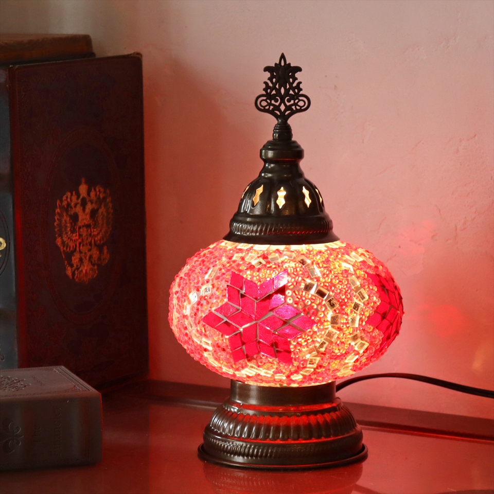 キリムスタイル / トルコランプ モザイクテーブルランプ 直径16cm 高さ